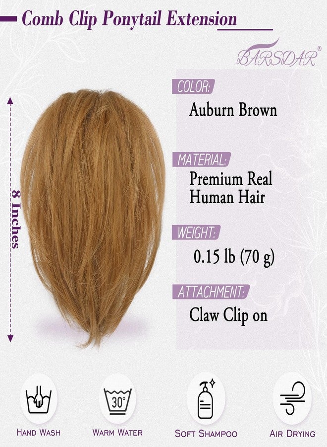 بارسدار وصلة شعر بارسدار القصيرة على شكل ذيل حصان من شعر بشري طبيعي مع مشابك معدنية قابلة للثني - وصلات شعر بني كستنائي فوضوية بطول 8 بوصات للنساء - ذيل حصان قصير طبيعي كثيف للاستخدام اليومي - Image 2